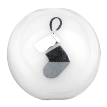 Glass bead, ball, diameter 10 mm, white opaque, pattern: Christmas stocking, galvanised