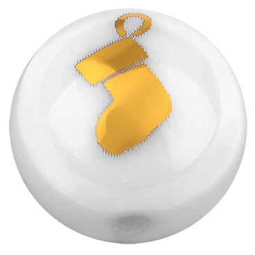 perle de verre, boule, diamètre 10 mm, blanc opaque, motif : bas de Noël, galvanisé