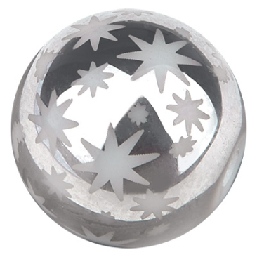 Perle de verre, boule, diamètre 10 mm, motif : étoile galvanisée