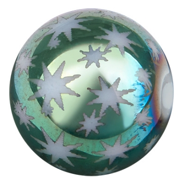 Glass bead, ball, diameter 10 mm, pattern: galvanised stars