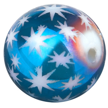 Perle de verre, boule, diamètre 10 mm, motif : étoile galvanisée