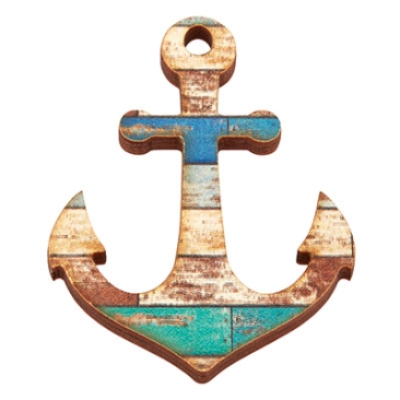 Wooden pendant, anchor, 45 x 60mm