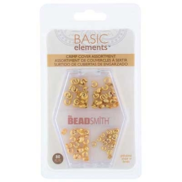 Laminating beads set, 3 mm and 4 mm, box with 80 laminating beads, gold plated