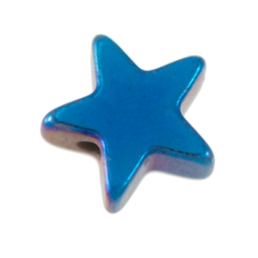 Strand of hematite beads, star, 6 x 6 mm, blue metallic galvanised, length approx. 39 cm