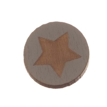Houten cabochon, rond, diameter 12 mm, motief ster, grijs...