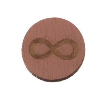 Wooden cabochon, round, diameter 12 mm, motif infinity, pink
