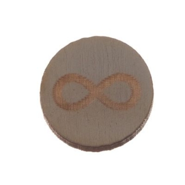 Wooden cabochon, round, diameter 12 mm, motif infinity, grey