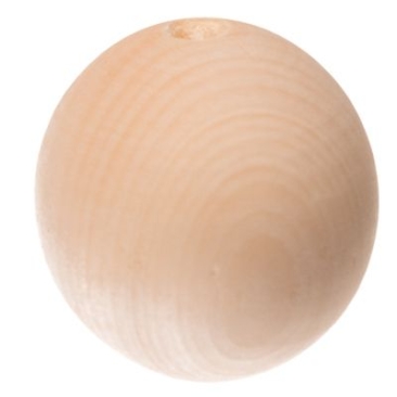 Perle en bois, boule, 30 mm, couleur naturelle