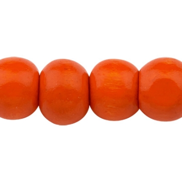 Houten kraal bol, gelakt, oranje, 8 x 7 mm, gatgrootte 3 mm