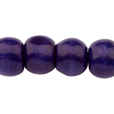 Houten kralenbol, gelakt, donkerblauw, 8 x 7 mm, gatgrootte 3 mm