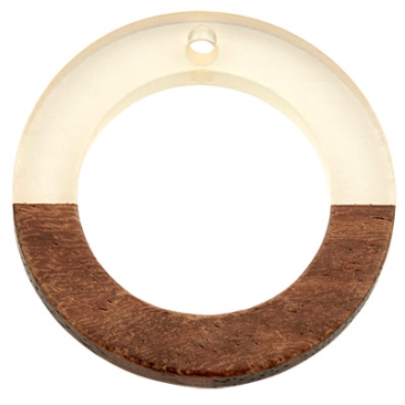 Hanger van hout en hars, ring, 28 x 3,0 mm, oogje 1,5 mm, lichtgrijs