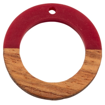 Hanger van hout en hars, ring, 28 x 3,0 mm, oogje 1,5 mm, bruin