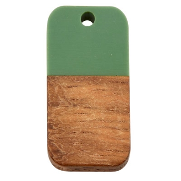 Pendentif en bois et résine, carré, 26,5 x 13,0 x 3,5 mm, oeillet 1,8 mm, turquoise