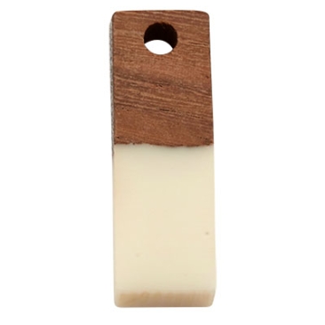 Pendentif en bois et résine, carré, 17,0 x 5,5 x 3,5 mm, oeillet 1,5 mm, blanc crème