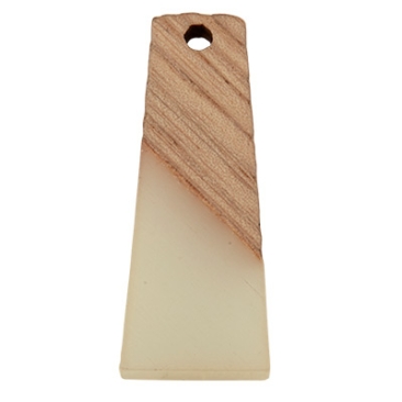 Wood and resin pendant, trapezoid, 30.0 x 12.0 x 3.0 mm, eyelet 2.0 mm, light grey