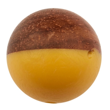 Perle en bois et résine, boule, 15,0 mm, trou 1,6 mm, jaune