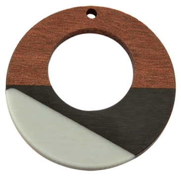Wood and resin pendant, ring, 38.0 x 3.5 mm, eyelet 2.0 mm, tricolour
