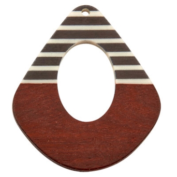 Wood and resin pendant, drop, 49.0 x 41.0 x 3.5 mm, eyelet 2.0 mm, striped