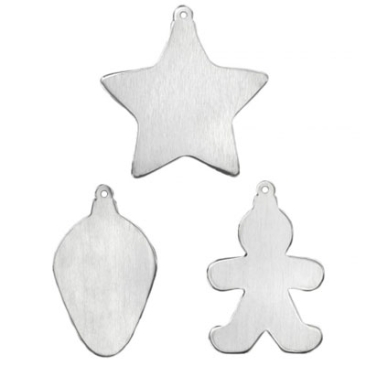 ImpressArt stempel blanco kerstornament klein, set met drie verschillende motieven: ster, kegel, peperkoekmannetje, 6 stuks in totaal