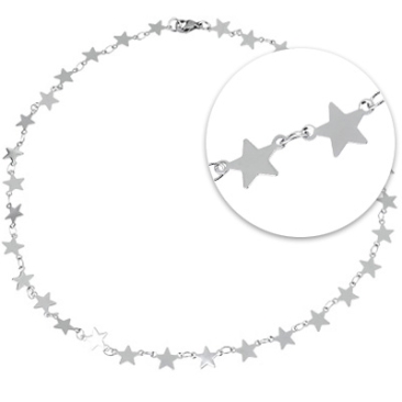Collier en acier inoxydable, étoile, étoile, couleur argent, longueur environ 42,5 cm