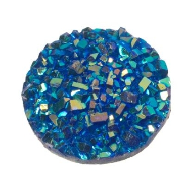 Cabochon van kunsthars, druzy effect, rond, diameter 12 mm, donkerblauw