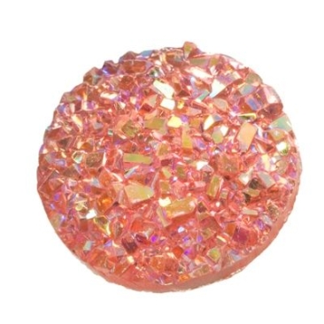 Cabochon made of synthetic resin, druzy effect , round, diameter 12 mm, magenta