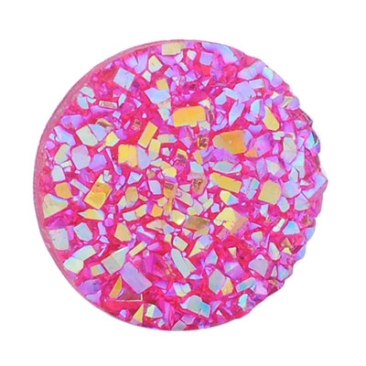 Resin cabochon, druzy effect , round, diameter 12 mm, pink