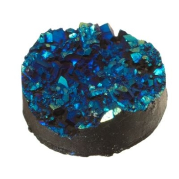 Cabochon en résine synthétique, effet druzy , rond, diamètre 12 mm, bleu foncé