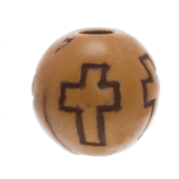 Plastikperle, Kugel braun mit schwarzem Kreuz, Durchmesser 8 mm