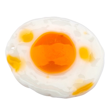 Plastic pendant fried egg, 47.5 x 40 x8.5 mm, white