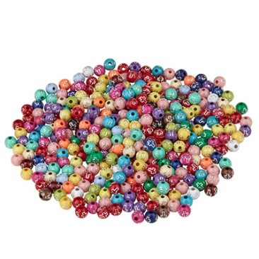 Plastikperle, Kugel mit Kreuz, Durchmesser 8 mm, bunt gemischt, 100 Gramm (ca. 400 Perlen)