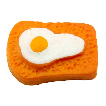 Plastic figure / cabochon fried egg on toast, 20 x 14 x 6 mm