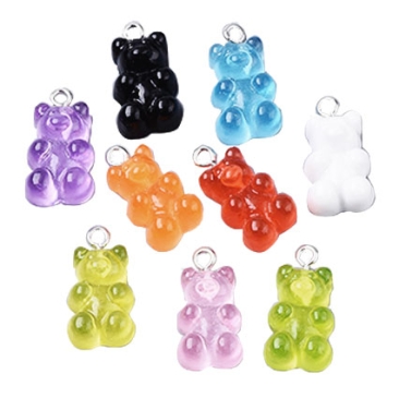 Plastic tags gummy bears, mixed colours, 20,5~22,5x11,5x7 mm, mix with 20 tags