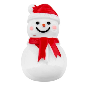 Plastic cabochon snowman, red - white, 31x17,5,5x7,5 mm