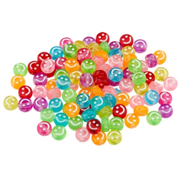 Mix de perles en plastique disque rond Smiley, multicolore, 10 x 5 mm
