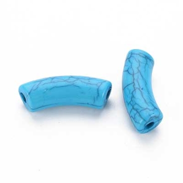 Acryl Perle Tube, Form: Gebogene Röhre, Größe ca. 35 x 11 mm, Farbe: Azurblau, Effekt: Opak Crackle