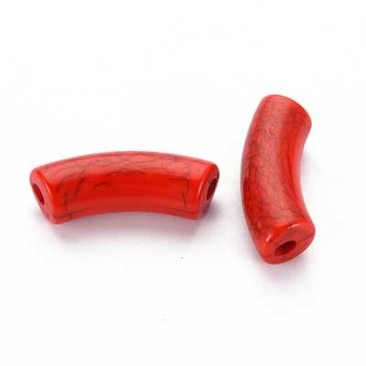 Acryl Perle Tube, Form: Gebogene Röhre, Größe ca. 35 x 11 mm, Farbe: Ziegelrot, Effekt: Opak Crackle