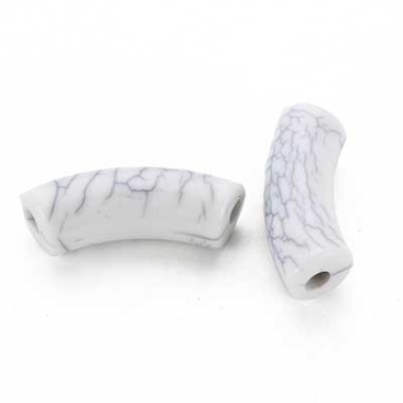 Acryl Perle Tube, Form: Gebogene Röhre, Größe ca. 35 x 11 mm, Farbe: Weiß, Effekt: Opak Crackle