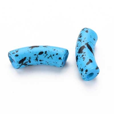 Acryl Perle Tube, Form: Gebogene Röhre, Größe ca. 35 x 11 mm, Farbe: Himmelblau, Effekt: Graffitti