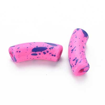 Acryl Perle Tube, Form: Gebogene Röhre, Größe ca. 35 x 11 mm, Farbe: Pink, Effekt: Graffitti