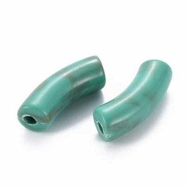 Acryl Perle Tube, Form: Gebogene Röhre, Größe ca. 35 x 11 mm, Farbe: Light Sea Green, Effekt: Edelsteinimitat