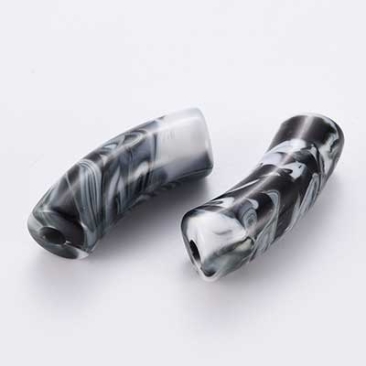 Acryl Perle Tube, Form: Gebogene Röhre, Größe ca. 35 x 11 mm, Farbe: Dunkelgrau, Effekt: Edelsteinimitat