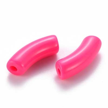 Acryl Perle Tube, Form: Gebogene Röhre, Größe ca. 35 x 11 mm, Farbe: Pink, Effekt: Opak