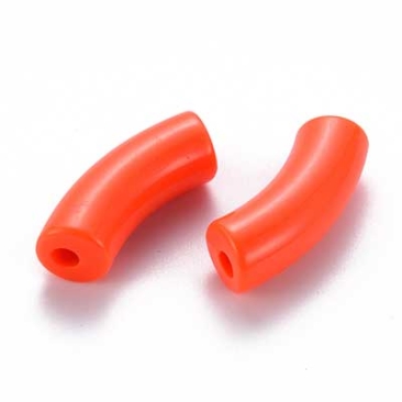 Acryl Perle Tube, Form: Gebogene Röhre, Größe ca. 35 x 11 mm, Farbe: Orangerot, Effekt: Opak