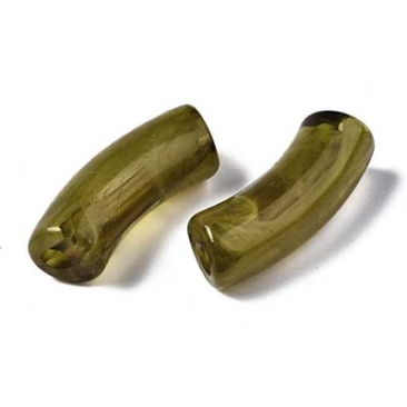 Acryl Perle Tube, Form: Gebogene Röhre, Größe ca. 35 x 11 mm, Farbe: Olive, Effekt: Edelsteinimitat