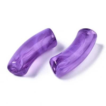 Acryl Perle Tube, Form: Gebogene Röhre, Größe ca. 35 x 11 mm, Farbe: Dark Violet, Effekt: Edelsteinimitat