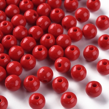 Acrylperlen, Kugel, opak, Farbe: Rot, Durchmesser: 8 mm, Lochdurchmesser: 2 mm, Beutel mit 30 Gramm