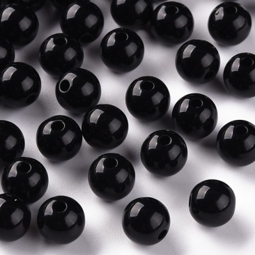 Acrylperlen, Kugel, opak, Farbe:  Schwarz, Durchmesser: 8 mm, Lochdurchmesser: 2 mm, Beutel mit 30 Gramm