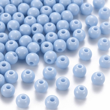 Acrylperlen, Kugel, opak, Farbe: Hellblau, Durchmesser: 6 mm, Lochdurchmesser: 1,8 mm, Beutel mit 30 Gramm