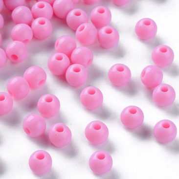 Acrylperlen, Kugel, opak, Farbe: Pink, Durchmesser: 6 mm, Lochdurchmesser: 1,8 mm, Beutel mit 30 Gramm